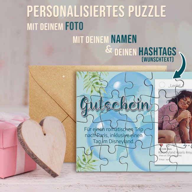 Foto-Puzzle - Gutschein, Instagram - mit Foto, Namen &amp; Text - 24 Teile inkl. Umschlag