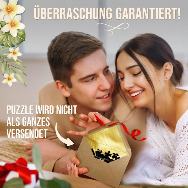 Foto-Puzzle - Gutschein, Glitzer - mit f&uuml;nf Wunschzeilen - 24 Teile inkl. Umschlag