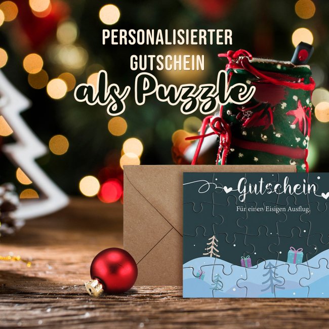 Foto-Puzzle - Gutschein Weihnachten - mit zwei Wunschzeilen - 24 Teile inkl. Umschlag