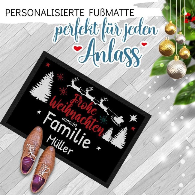 Fu&szlig;matte mit Name - Frohe Weihnachten w&uuml;nscht Familie - Verschiedene Gr&ouml;&szlig;en