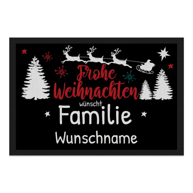 Fußmatte mit Name - Frohe Weihnachten wünscht Familie - Verschiedene Größen