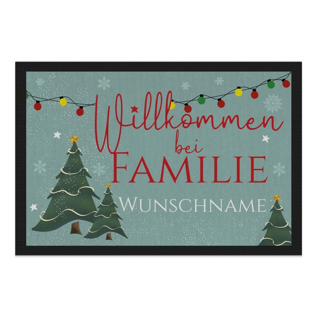 Fu&szlig;matte mit Name - Willkommen bei Familie - Tannenbaum - Verschiedene Gr&ouml;&szlig;en