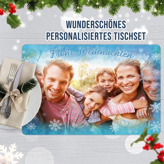 Weihnachtliches Platzset - Schneeflocken - mit Foto personaliserbar