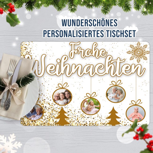 Platzset - Weihnachtskugeln - mit 5 Fotos personalisierbar