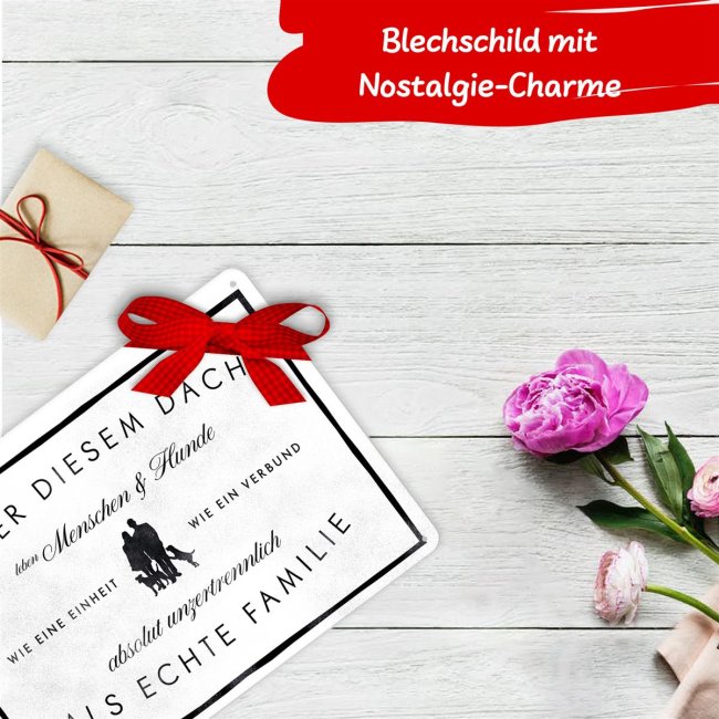 Blechschild - Hier Leben Mensch und Hund als Familie