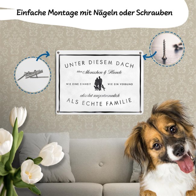 Blechschild - Hier Leben Mensch und Hund als Familie