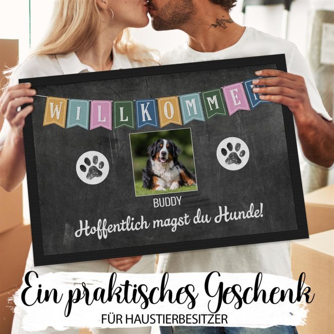 Fu&szlig;matte mit Spruch - Hoffentlich magst du Hunde - mit Foto und Name