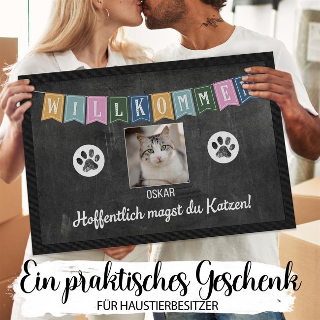 Fu&szlig;matte mit Spruch - Hoffentlich magst du Katzen - mit Foto und Name