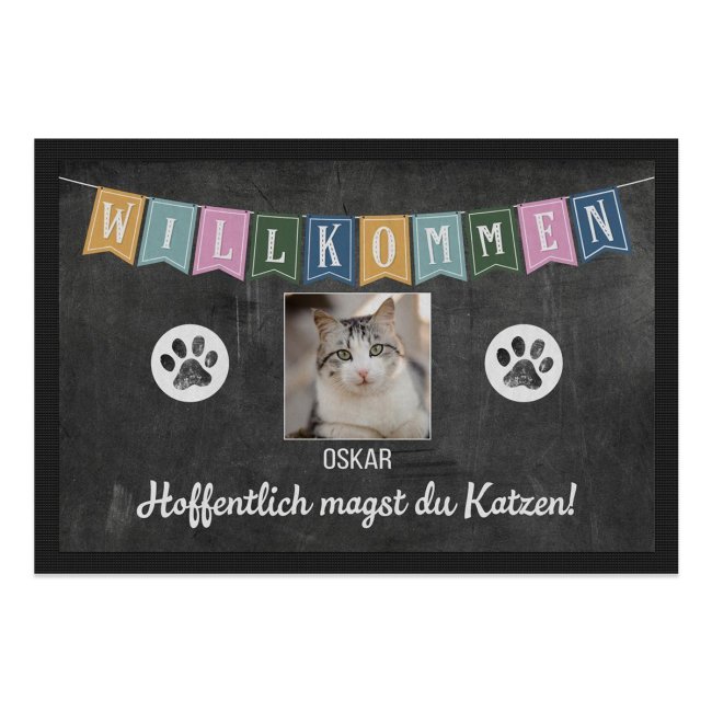 Fu&szlig;matte mit Spruch - Hoffentlich magst du Katzen - mit Foto und Name