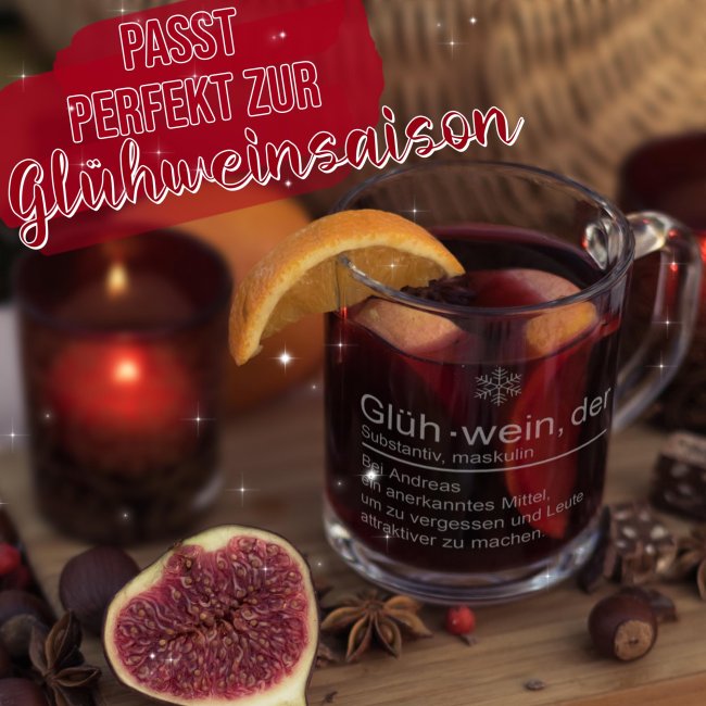 Personalisierte Glastasse mit Gravur - mit lustigem Spruch - Gl&uuml;hwein, um zu vergessen und Leute attraktiver zu machen