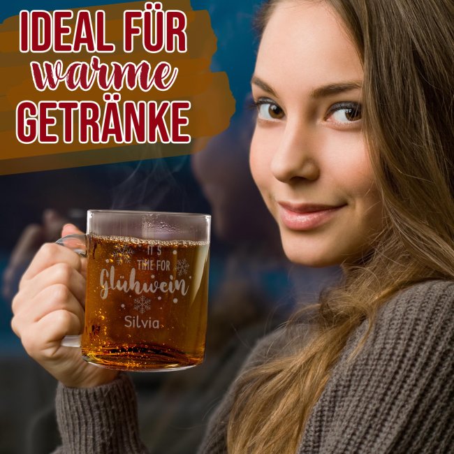 Personalisierte Glastasse mit Gravur - Time for Gl&uuml;hwein - mit Name