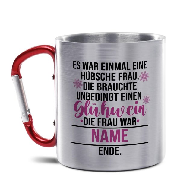 Glühweintasse mit Name - Es war einmal - Edelstahltasse mit Karabiner