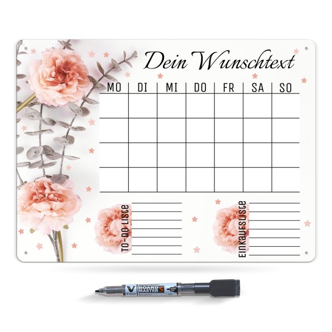 Wochenplaner - mit Text personalisieren - Blumen - Metallschild magnetisch A3 inkl. abwischbarem Stift