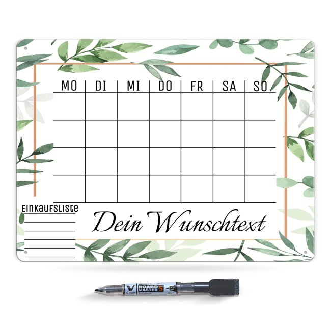 Wochenplaner - mit Text personalisieren - Pflanzen - Metallschild magnetisch A3 inkl. abwischbarem Stift