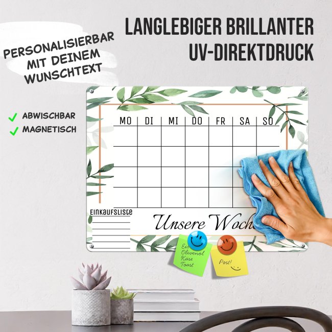 Wochenplaner - mit Text personalisieren - Pflanzen - Metallschild magnetisch A3 inkl. abwischbarem Stift