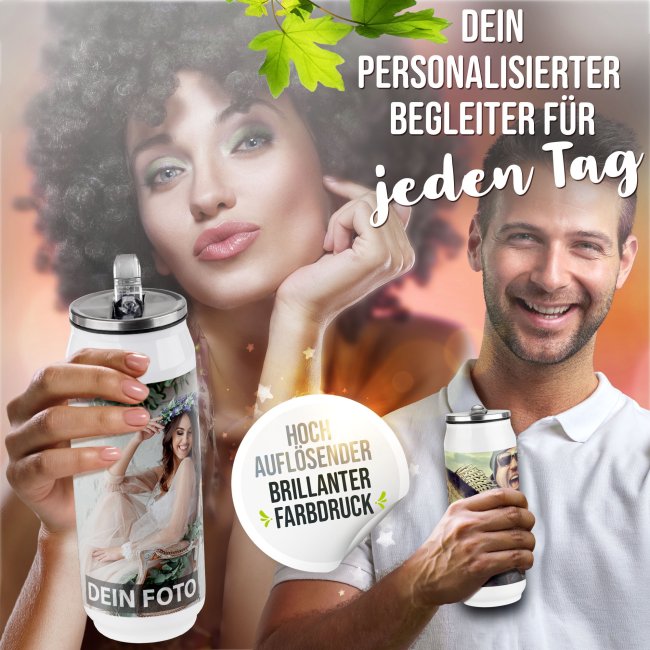 Trinkflaschein Cola-Form selbst gestalten - Cola-Dose - Wei&szlig; - 420 ml