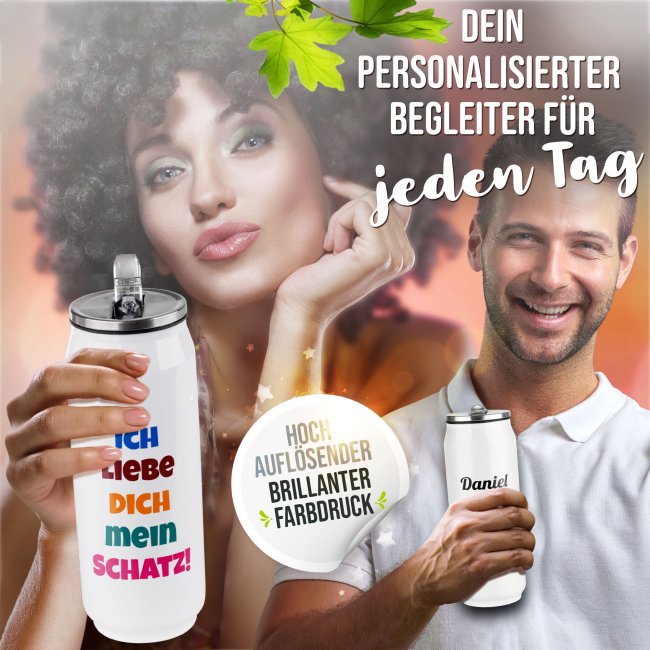 Edelstahl-Trinkflasche - Cola-Dosen-Optik - mit Wunschtext gestalten - Wei&szlig; - 420 ml