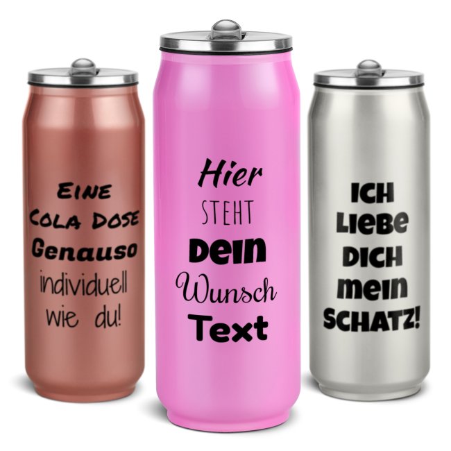 Edelstahl-Trinkflasche - Cola-Dose - mit Wunschtext - in vier Farben - 420 ml