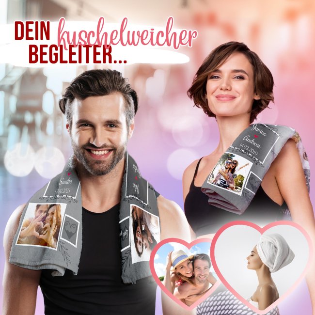 Handtuch personalisieren - Love you - mit Foto, Namen und Datum - in zwei Gr&ouml;&szlig;en