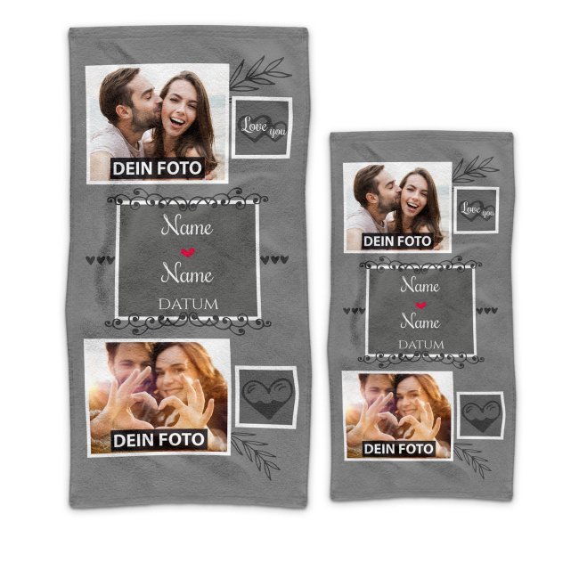 Handtuch personalisieren - Love you - mit Foto, Namen und Datum - in zwei Gr&ouml;&szlig;en