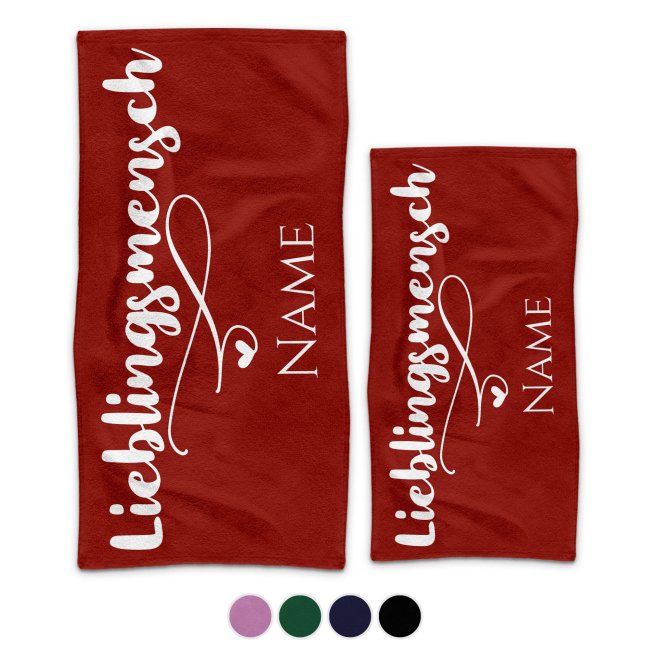 Handtuch personalisieren - Lieblingsmensch - mit Name - in zwei Gr&ouml;&szlig;en und verschiedenen Farben