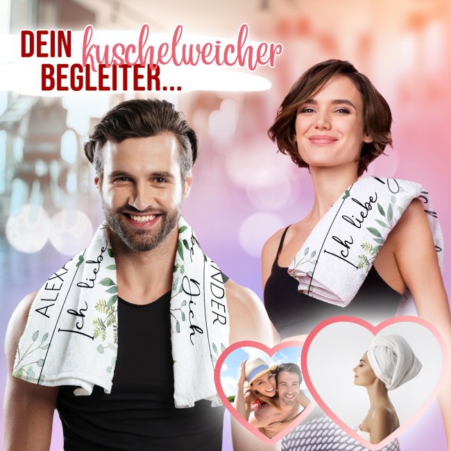 Handtuch personalisieren - Ich liebe dich - mit Name - in zwei Gr&ouml;&szlig;en