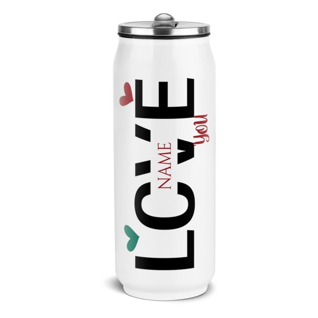 Edelstahl-Trinkflasche - Love - mit Name - Cola-Dose Wei&szlig;, 420 ml