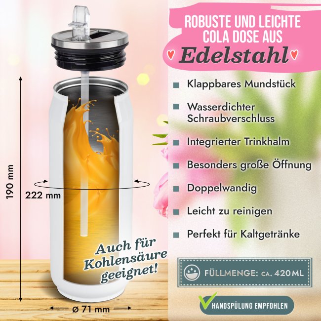 Trinkflasche Cola-Dose - I love you - mit Name - Edelstahl, Wei&szlig;, 420 ml