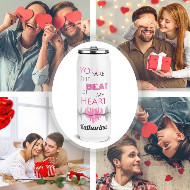 Trinkflasche aus Edelstahl - Heartbeat - mit Name - Cola-Dose Wei&szlig;, 420 ml