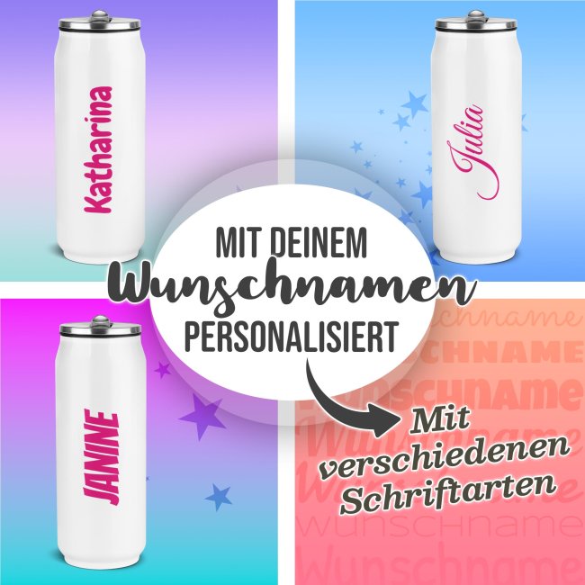 Personalisierte Edelstahl Trinkflasche mit Name - Cola-Dose Wei&szlig;, 420 ml