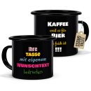 Personalisierte Emaille-Tasse - mit Wunschtext - schwarz...