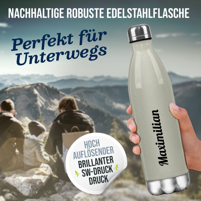 Trinkflasche aus Edelstahl - mit Name selbst gestalten - verschiedene Farben, 500 ml