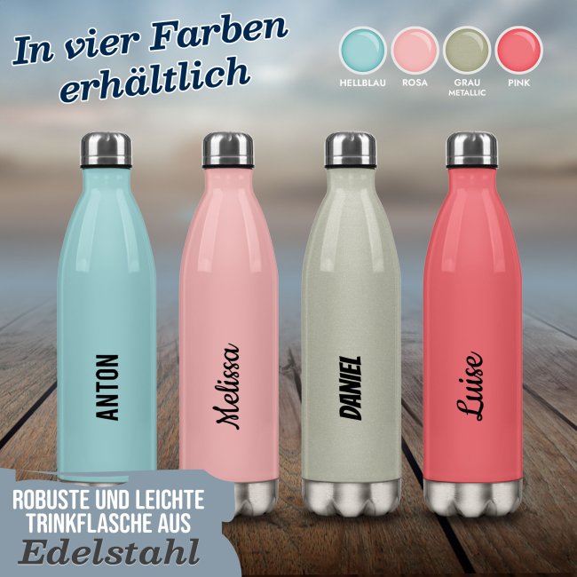 Trinkflasche aus Edelstahl - mit Name selbst gestalten - Hellblau, 500 ml