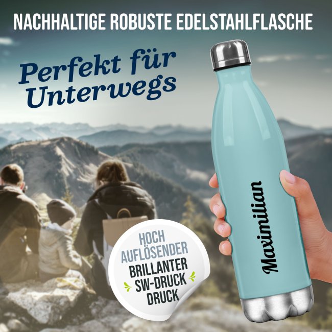 Trinkflasche aus Edelstahl - mit Name selbst gestalten - Hellblau, 500 ml
