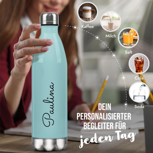 Trinkflasche aus Edelstahl - mit Name selbst gestalten - Hellblau, 500 ml