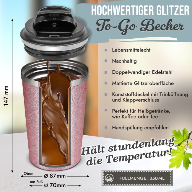 Edelstahlbecher mit Glitzereffekt - 350 ml - in 4 Farben