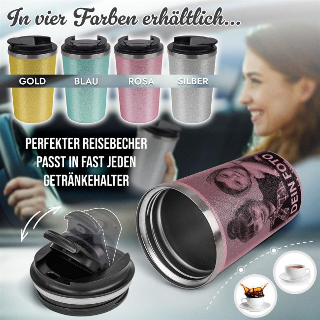 Edelstahlbecher mit Glitzereffekt - 350 ml - in 4 Farben