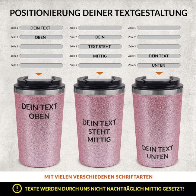 Glitzer-Edelstahlbecher mit Wunschtext - 350 ml - in 4 Farben