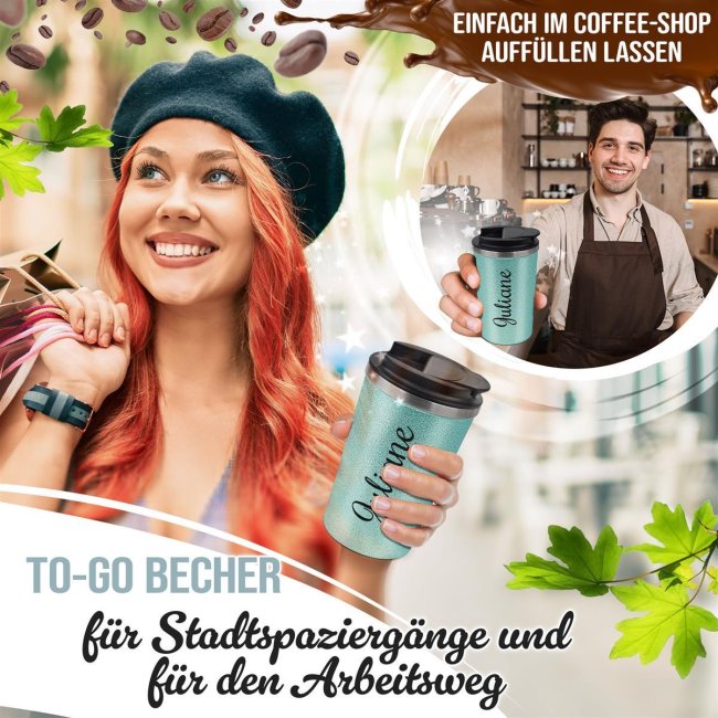 Glitzer-Edelstahlbecher mit Name selbst gestalten - 350 ml - in 4 Farben