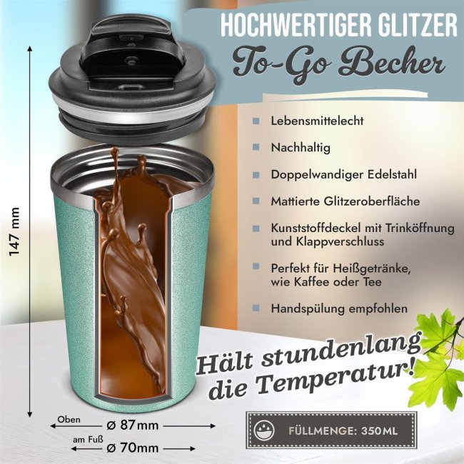 Glitzer-Edelstahlbecher mit Name selbst gestalten - 350 ml - in 4 Farben