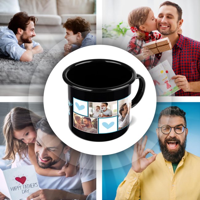 Schwarze Emaille-Tasse - Bester Papa - mit drei Fotos