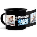 Emaille-Tasse schwarz f&uuml;r Papa - Starkes Team - mit...