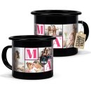 Emaille-Tasse schwarz - Mama - mit sechs Fotos bedruckt
