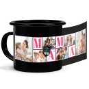 Emaille-Tasse schwarz - Mama - mit sechs Fotos bedruckt