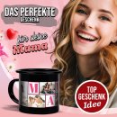 Emaille-Tasse schwarz - Mama - mit sechs Fotos bedruckt