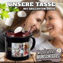 Schwarze Emaille-Tasse - mit Fotocollage f&uuml;r acht Fotos