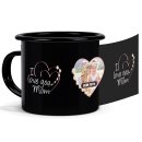 Emaille-Tasse schwarz f&uuml;r Mama - I love you - mit...