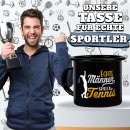 Schwarze Emaille-Tasse mit Spruch - Echte M&auml;nner...