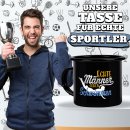 Schwarze Emaille-Tasse mit Spruch - Echte M&auml;nner...
