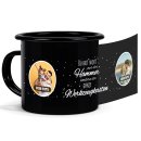 Schwarze Emaille-Tasse mit Spruch - Kein Hammer, ganzer...